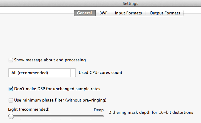 Dithering audio settings of AuI ConverteR 48x44 - Light
