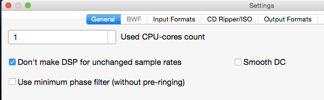 Settings for bit perfect conversion