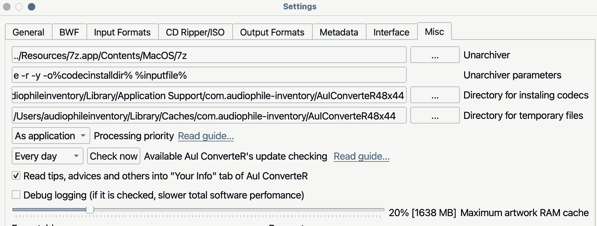 AuI ConverteR settings: RAM size