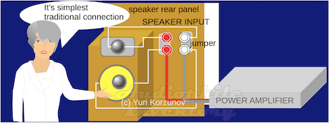 Loudspeaker connection to an outer single amplifier