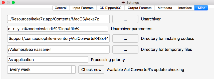AuI ConverteR settings window - Misc tab