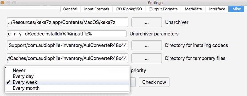 Auto updater's settings of AuI ConverteR 48x44